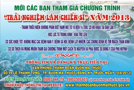 CHƯƠNG TRÌNH “TRẢI NGHIỆM LÀM CHIẾN SĨ” NĂM 2013